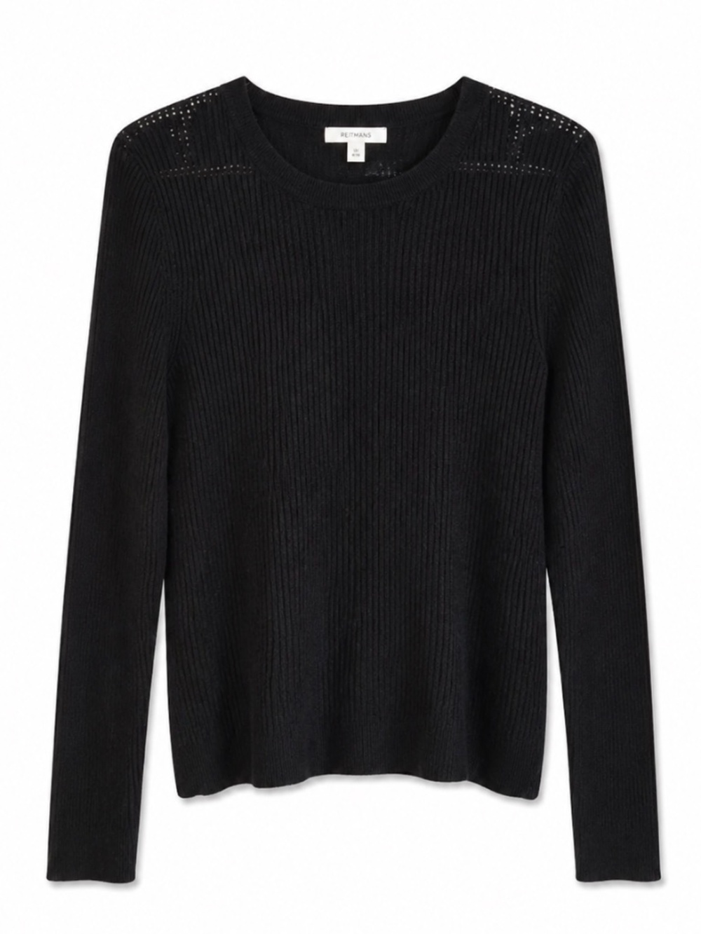 Reitmans Black Rib Open Knit Weave Crew Neck Sweater – Large (Tagged XXL) NWoT